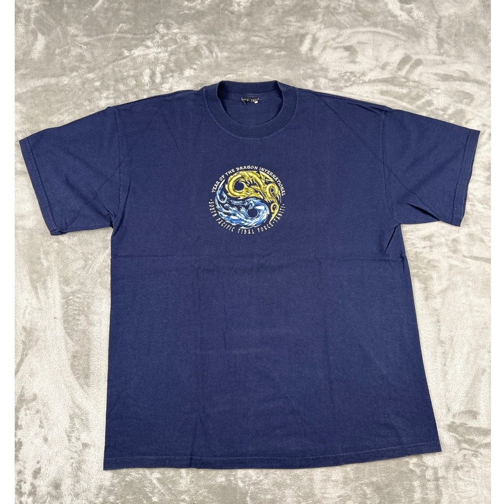 South Pacific Tidal Force Tahiti Year of the Dragon Navy Blue Graphic T-Shirt L